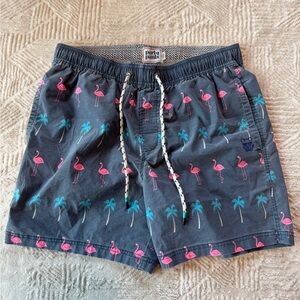 Party Pants Men's Flamingo Palm Tree Shorts Gray Size Large Drawstring Hybrid